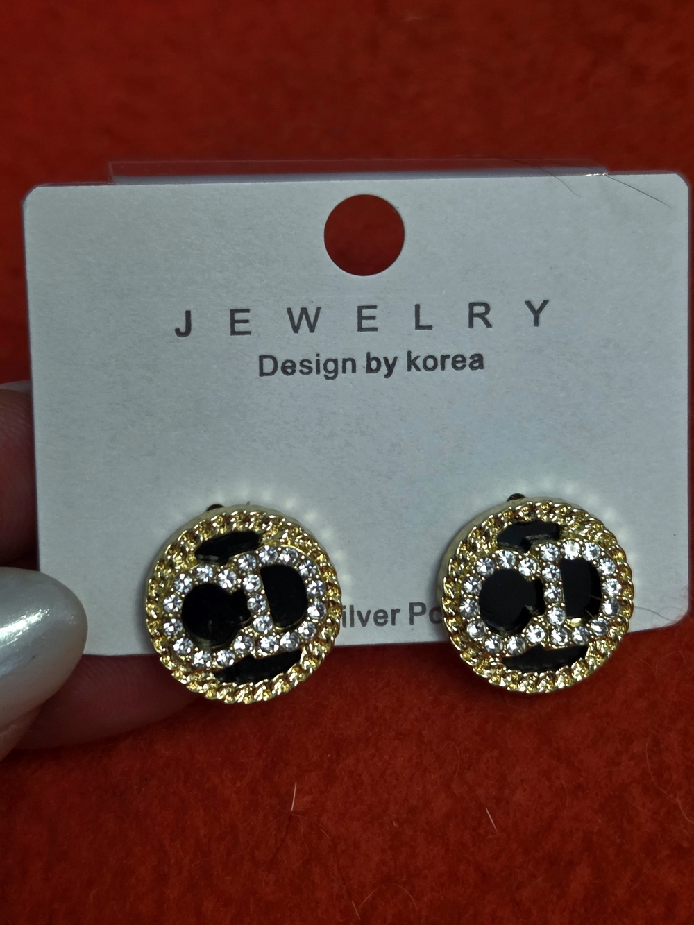 Designer Inspired Fashion Black Gold    Round Earrings Rhinestone Round shape.